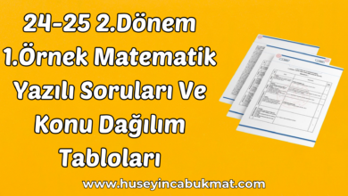 24-25 2.Dönem 1.Örnek Matematik Yazılı Soruları Ve Konu Dağılım Tabloları