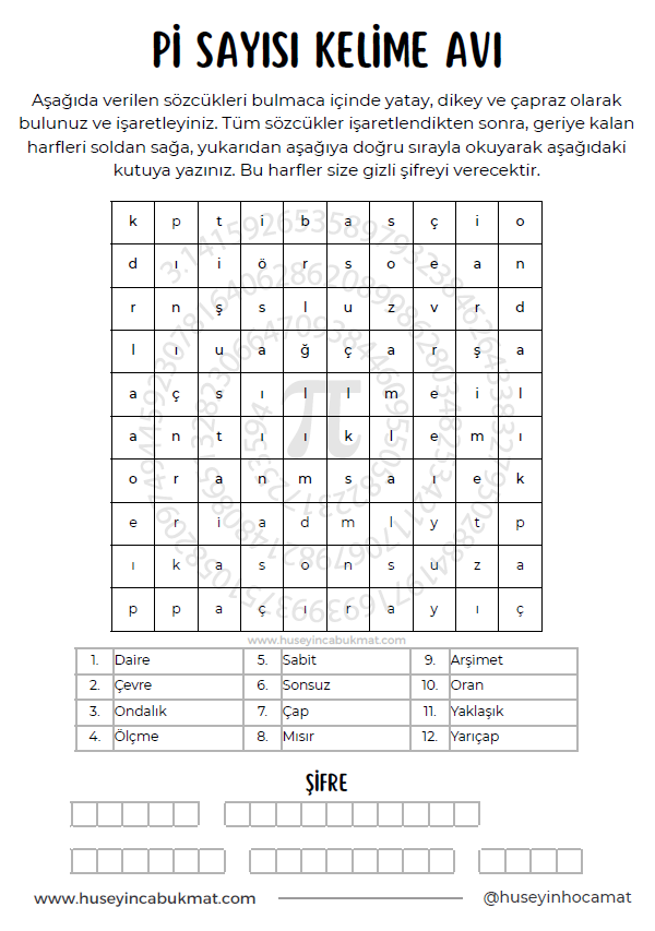 Pi Sayısı Kelime Avı